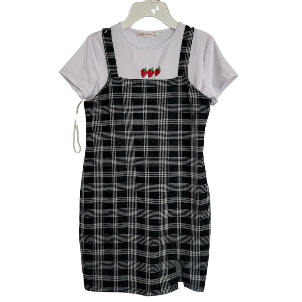 NWOT Girls Plaid Printed Jumper Dress Set 10-12